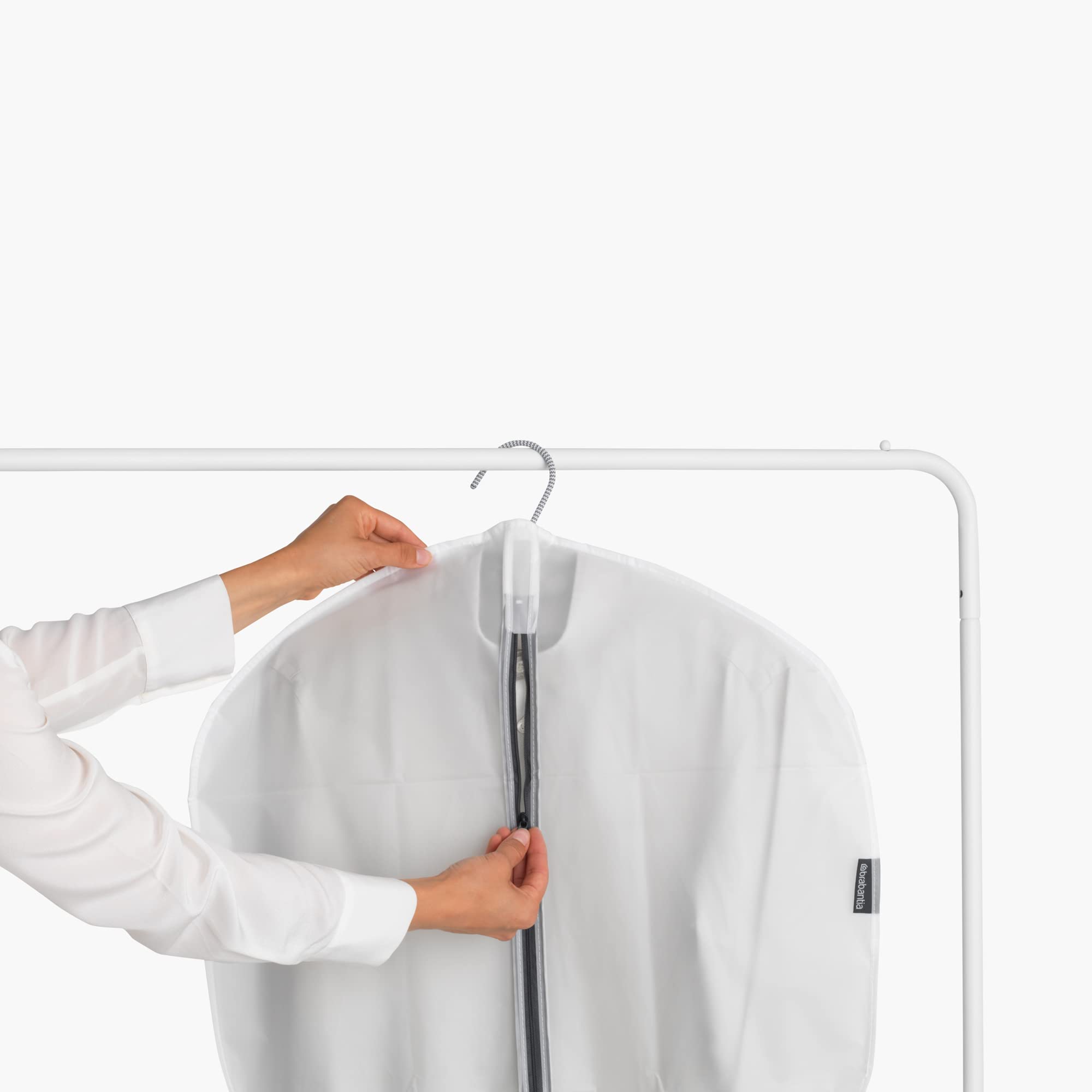 Brabantia 2 Pack Medium Clear Hanging Clothes Protector Bags (White) Garment Covers For Closet Storage, Fits Coats Dresses, Dust